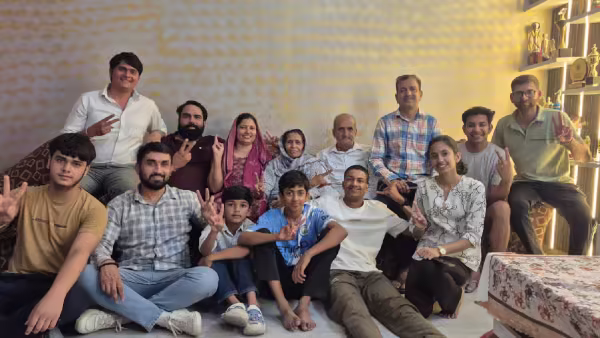 Prince Yadav's family celebrates at his home in Dariyapur Khurd after he was named in the India squad. (Photo by special arrangement)