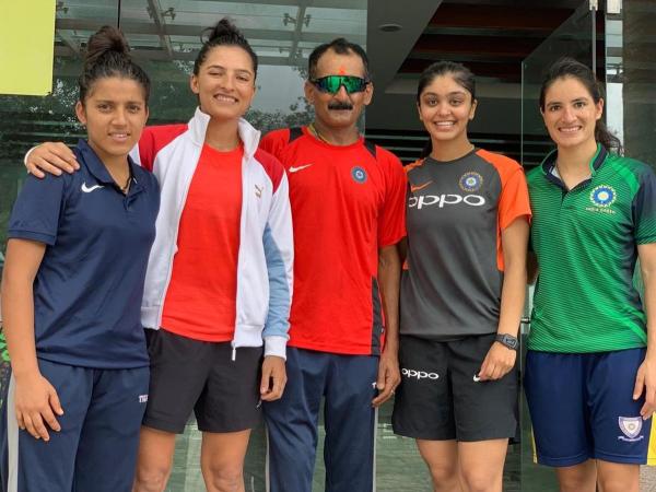 Pawan Sen with some of his most accomplished proteges, including Harleen Deol, Renuka Singh Thakur (right), Sushma Verma and Tanuja Kanwer (extreme left).
