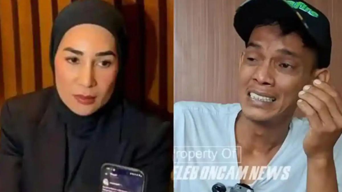 ART ERIN TAULANY: Rahmat (kanan) suami asisten rumah tangga (ART) bernama Nur menangis pilu saat mengetahui istrinya tidak ada kabar selama 3 minggu kerja di rumah Erin Taulany (kiri).
