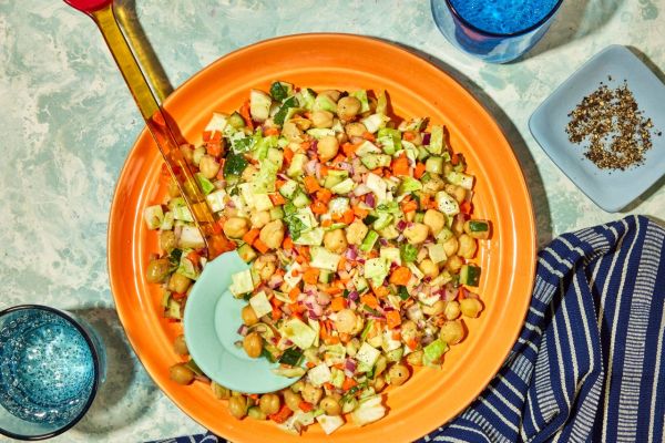 a recipe photo of the Chickpea Chopped Salad with Cabbage, Cucumber & Carrot Credit: Photographer: Jen Causey, Food Stylist: Jennifer Wendorf, Prop Stylist: Christina Brockman