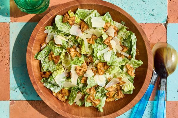 A recipe image of Crunchy Pasta Caesar Salad. Credit: Photographer: Stacy Allen.