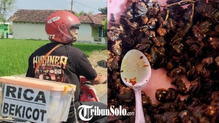 KULINER UNIK - Wijiyanto warga Kampung Kerten rt 4 rw 8 Kelurahan Jantiharjo, Kecamatan / Kabupaten Karanganyar yang berjualan bekicot goreng di Alun-alun Karanganyar.