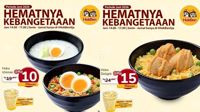 PROMO HOKBEN - Paket Hoka Ichiman . Makan keyang Gratis 1 minuman Ocha. (Instagram@hokben.id)