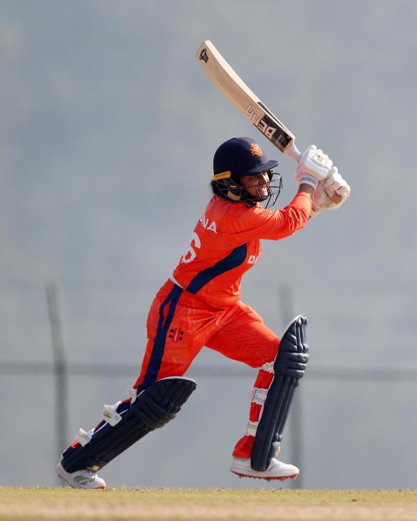 Sanya Khurana of Netherlands in action during the ICC Women´s T20 World Cup 2026 Qualifier.