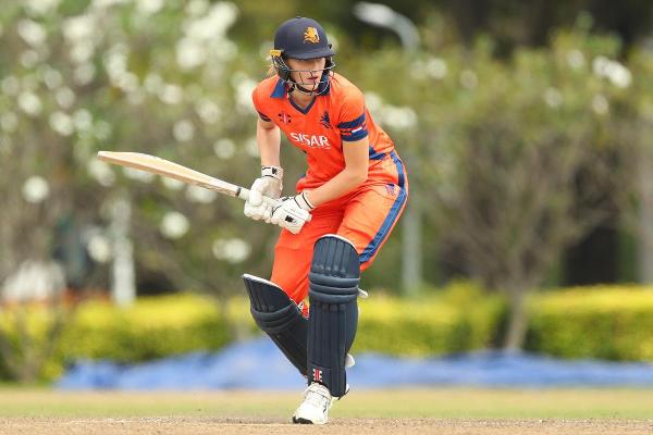 Myrthe van den Raad of the Netherlands during the ICC Women's Emerging Nations Trophy 2025 match.