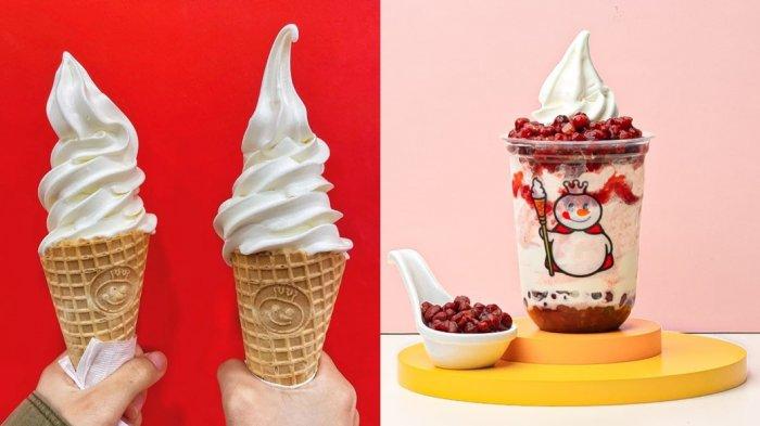 Produk es krim di gerai es krim Mixue Jogja
