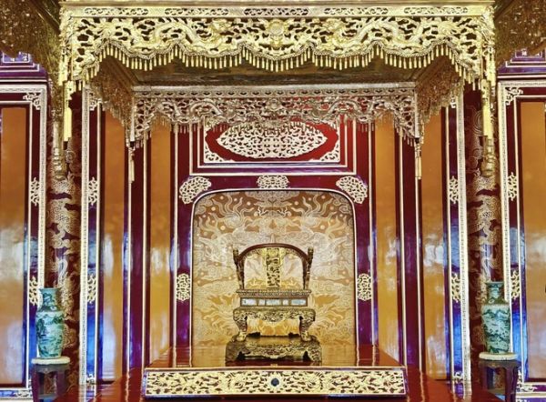 The Nguyen Dynasty throne on display at Hue Imperial Citadel after restoration, June 2026. Photo by Van Minh