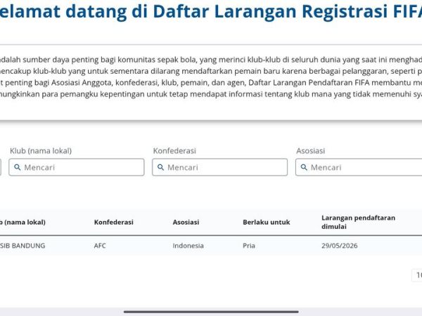 Persib masih masuk dalam daftar banned FIFA per Selasa (14/7/2026) malam.