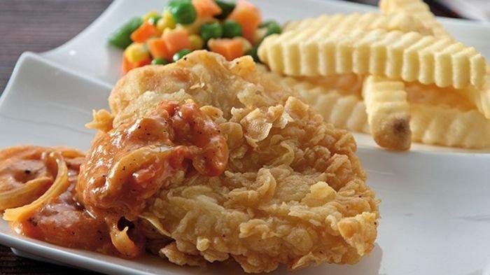 Ilustrasi chicken steak yang cocok untuk menu makan siang.