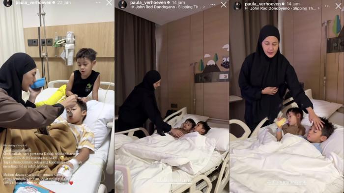 Paula Verhoeven saat menyuapi makan dan menjaga Kiano di rumah sakit