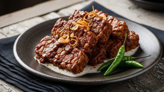 Tempe Bacem dengan Santan Tempe Bacem dengan Santan. (AI generated)