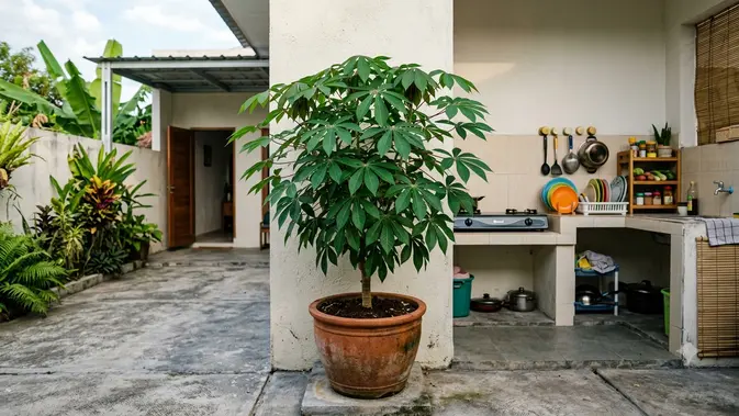 Cara Menanam Daun Singkong di Pot agar Tumbuh Subur. AI Generated Cara Menanam Daun Singkong di Pot agar Tumbuh Subur. AI Generated