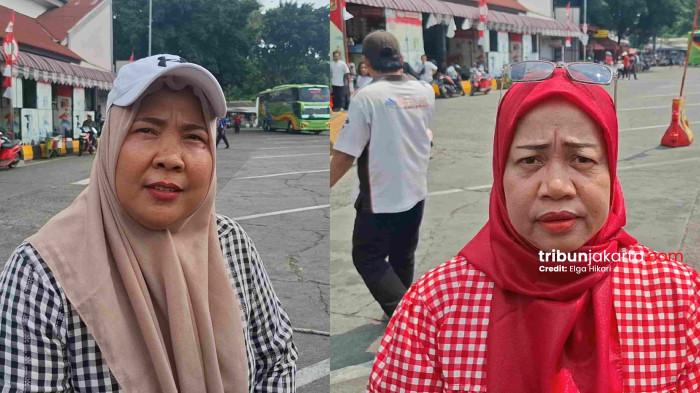 LOMBA TARIK BUS - Ena dan Nila, emak-emak yang antusias mengikuti lomba tarik bus di Terminal Kalideres, Jakarta Barat, Minggu (16/8/2026).
