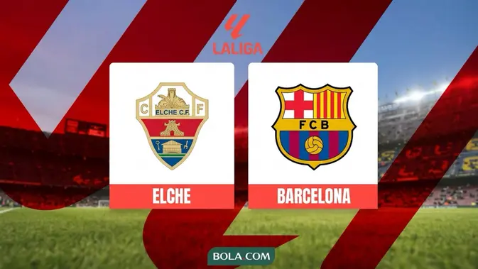 Ilustrasi Elche Vs Barcelona, La Liga, Liga Spanyol. (Bola.com/AI)