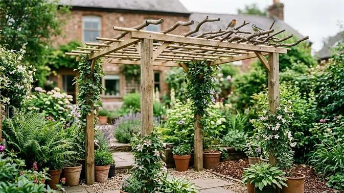 Pergola Mini dengan Ranting Pergola Mini dengan Ranting. (Gambar: AI Generated)