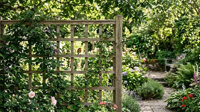 Trellis Kayu untuk Tanaman Rambat Trellis Kayu untuk Tanaman Rambat. (Gambar: AI Generated)
