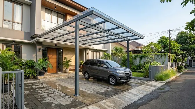 Model Kanopi Carport dengan Tiang Minimalis/AI Generated