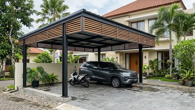 Model Kanopi Carport dengan Tiang Minimalis/AI Generated