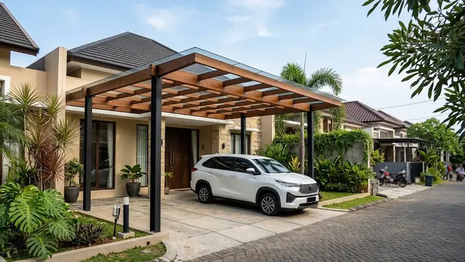 Model Kanopi Carport dengan Tiang Minimalis/AI Generated