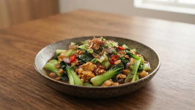 Resep Batang Pakcoy Tumis Telur dan Bawang Putih (AI Generated)