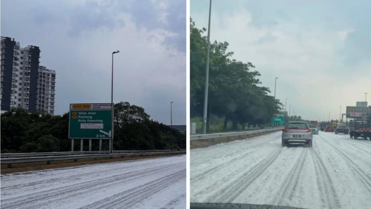 Apa yang tampak seperti salju yang menutupi sebagian Jalan Tol Shah Alam (Kesas) kemarin siang ternyata adalah busa sabun yang dipicu oleh hujan deras yang menghanyutkan sisa tumpahan lebih dari seminggu yang lalu.
