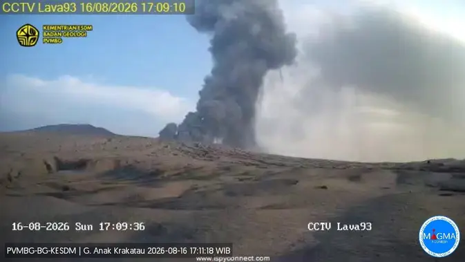 Gunung Anak Krakatau Erupsi 4 Kali dalam Sehari, Warga Dilarang Mendekat 3 Kilometer Gunung Anak Krakatau tercatat erupsi sebanyak empat kali pada Minggu, 16 Agustus 2026. (Liputan6.com/ Dok PVMBG)