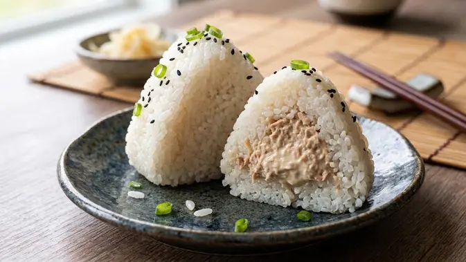 ilustrasi onigiri tuna mayo tanpa nori ilustrasi onigiri tuna mayo tanpa nori (AI Generated)