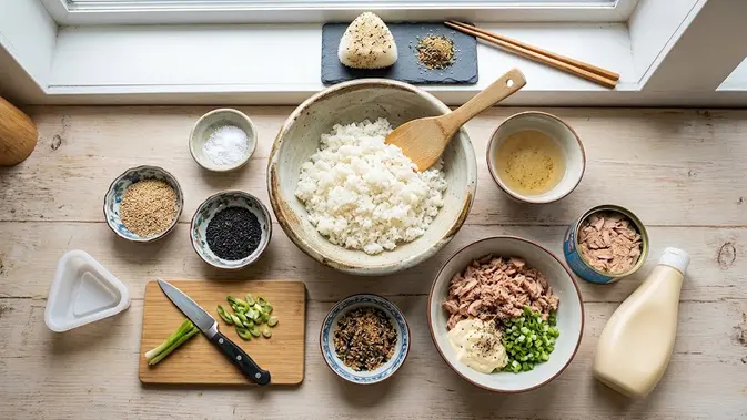 Bahan Onigiri Tuna Mayo Tanpa Nori Bahan Onigiri Tuna Mayo Tanpa Nori (AI Generated)