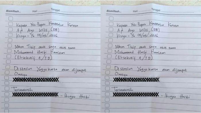 Sepucuk surat dari ibu Muhammad Hasbi Hamizan untuk Kondektur Kereta Api