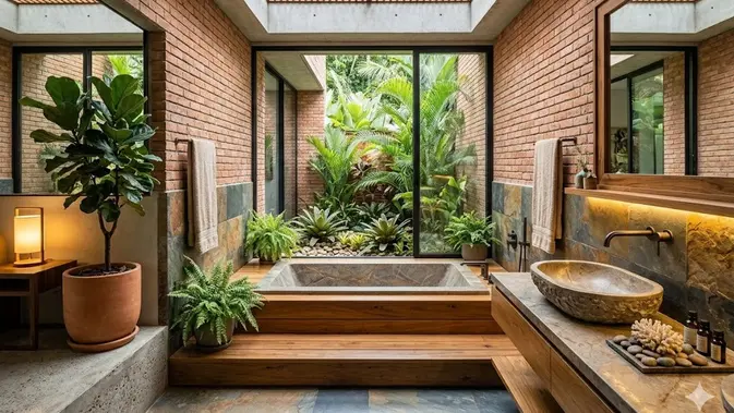 Kamar Mandi dengan Jendela Tinggi untuk Cahaya dan Udara Alami Kamar Mandi dengan Jendela Tinggi untuk Cahaya dan Udara Alami (AI Generated)