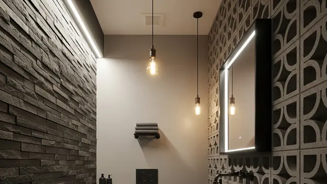 Kamar Mandi dengan Dinding Roster untuk Memperlancar Sirkulasi Udara Kamar Mandi dengan Dinding Roster untuk Memperlancar Sirkulasi Udara (AI Generated)