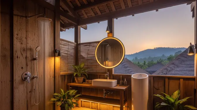 Kamar Mandi Sederhana dengan Area Basah dan Kering yang Dipisahkan Kamar Mandi Sederhana dengan Area Basah dan Kering yang Dipisahkan (AI Generated)