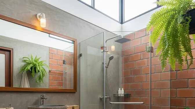 Kamar Mandi Minimalis dengan Ventilasi Silang dan Perabot Seperlunya Kamar Mandi Minimalis dengan Ventilasi Silang dan Perabot Seperlunya (AI Generated)