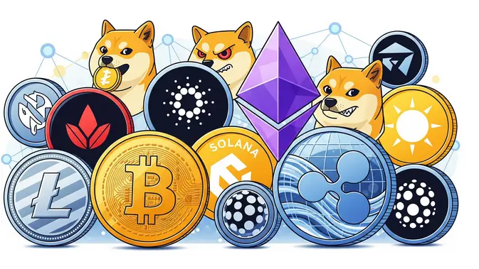 Aset kripto Bitcoin, Altcoin, hingga Meme Coin. (Ilustrasi By AI)