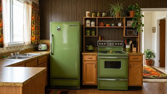 Dapur 70-an Avocado Green: Hijau Tua yang Mendominasi Setiap Sudut Dapur. (AI Generated)