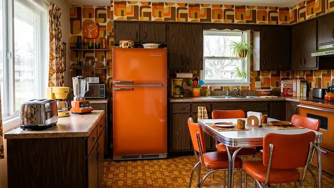Dapur 70-an Burnt Orange: Jingga Gosong yang Berani Tampil Beda. (AI Generated)