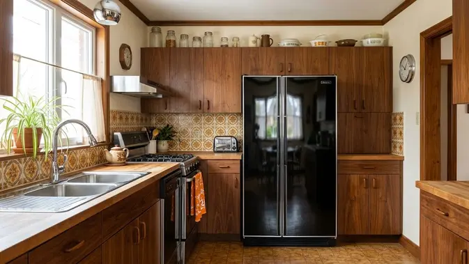 Dapur 70-an Onyx Black: Hitam Mengkilap di Tengah Dominasi Warna Cerah. (AI Generated)