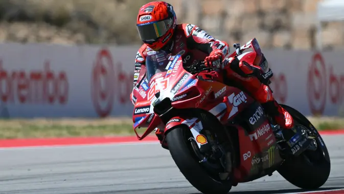 Marc Marquez beraksi di MotoGP Aragon 2026 Marc Marquez beraksi di MotoGP Aragon 2026 (AFP)