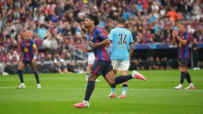 Pemain Barcelona Karim Adeyemi Pemain Barcelona Karim Adeyemi merayakan gol dalam laga Liga Champions antara Barcelona vs Feyenoord di Barcelona, Spanyol, Rabu, 9 September 2026. (AP Photo/Emilio Morenatti)