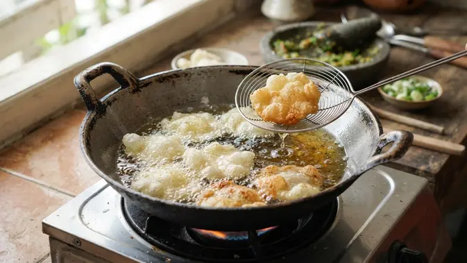 Cara membuat cireng cabe ijo. Foto: AI Generated