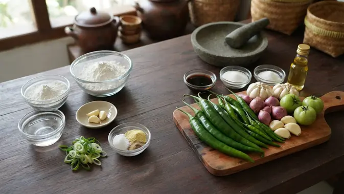 Bahan-Bahan Cireng Cabe Ijo. Foto: AI Generated