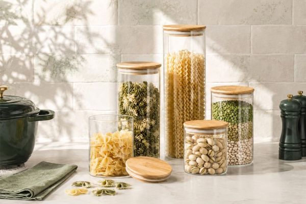 Leraze Set of 5 Glass Kitchen Canisters Credit: Amazon