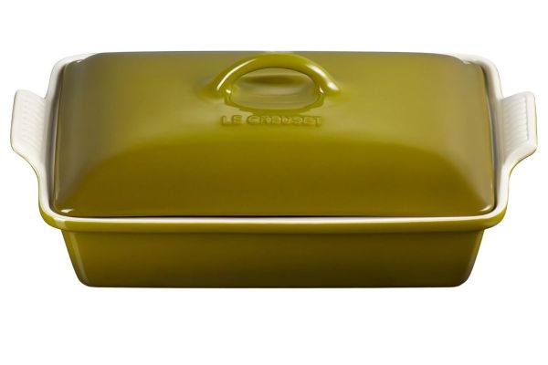 Le Creuset Stoneware Heritage Rectangular Covered Casserole, 4 qt., Olive: Home & Kitchen Credit: Amazon
