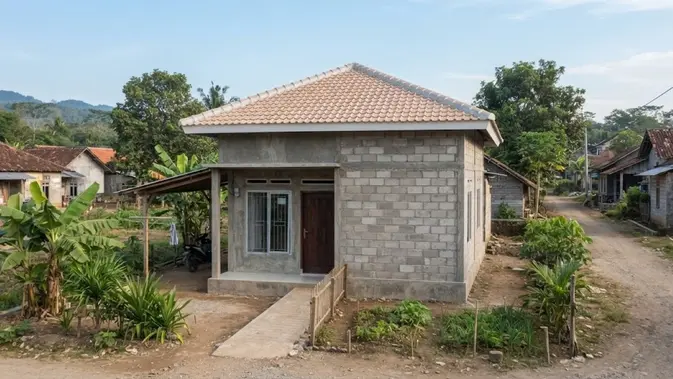 Model Rumah Desa 2 Kamar Tidur yang Hemat Biaya (AI Generated)