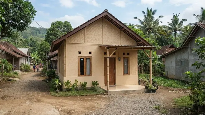 Model Rumah Desa 2 Kamar Tidur yang Hemat Biaya (AI Generated)