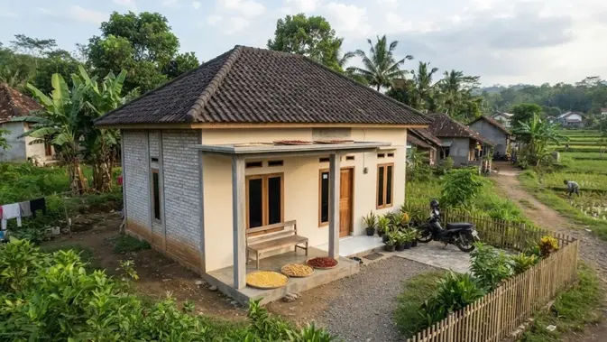 Model Rumah Desa 2 Kamar Tidur yang Hemat Biaya (AI Generated)