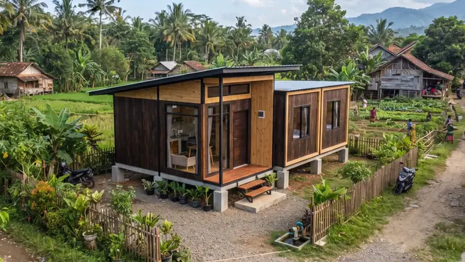 Model Rumah Desa 2 Kamar Tidur yang Hemat Biaya (AI Generated)