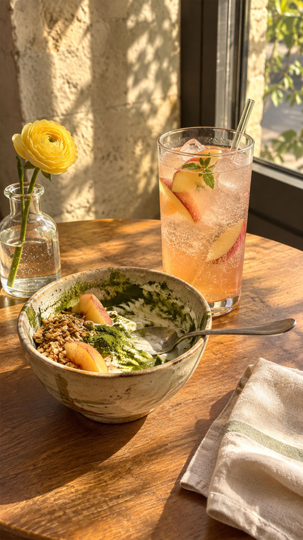 Matcha Bowl With Peach Soda