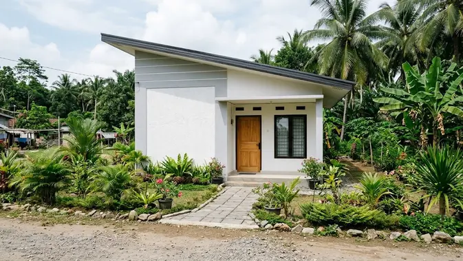 Rumah Desa Minimalis dengan Atap Miring. (AI Generated)