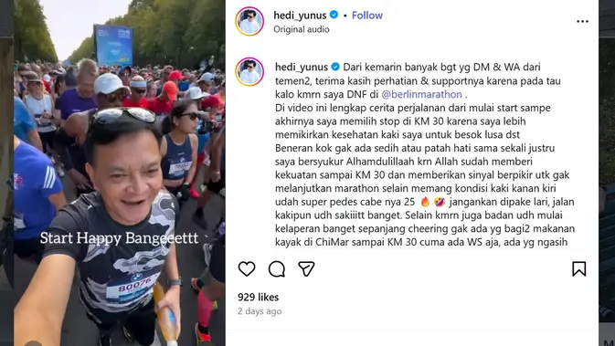 Hedi Yunus berhenti saat ikut Berlin Marathon (instagram.com/hedi_yunus)